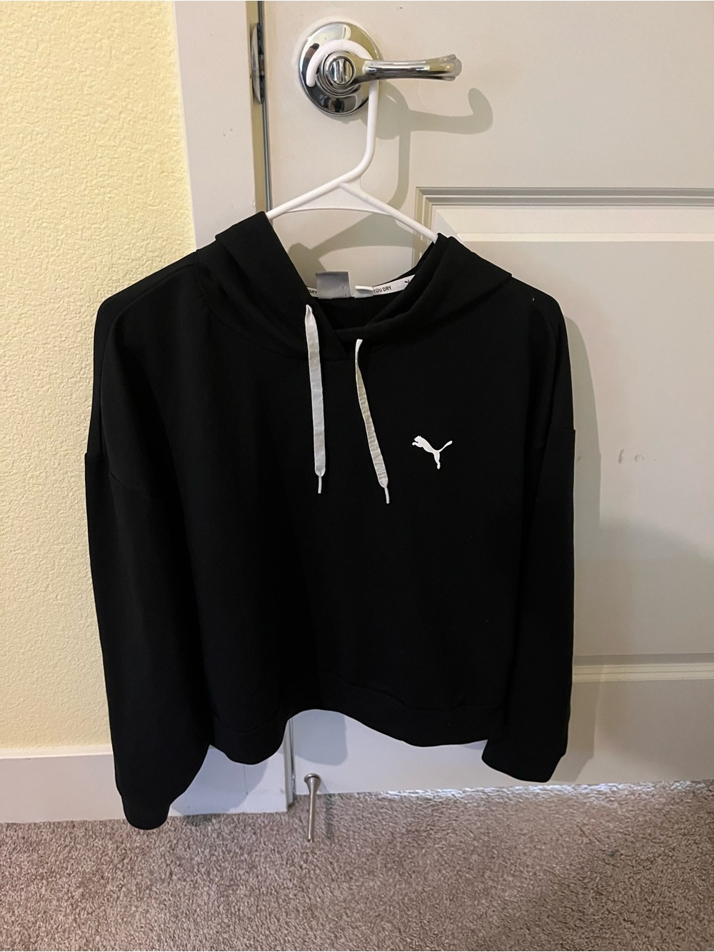 Puma Black Cropped Hoodie Sweater with White Drawstrings